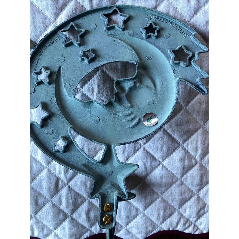 Vintage 1994 Partylite Sun and Moon Wall Sconce Pair Teal Verdigris Celestial - Picture 7 of 14